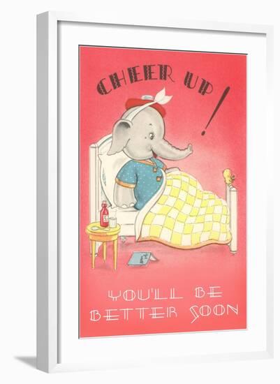 Cheer Up, Cartoon Elephant in Bed-null-Framed Art Print