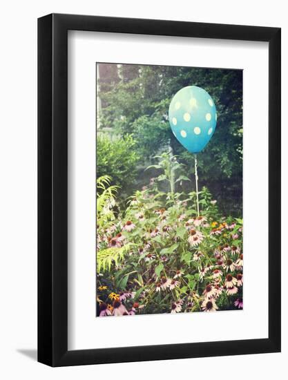 Cheerful Polka Dot Balloon Is an Unexpected Accent in a Flower Garden-pdb1-Framed Photographic Print
