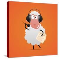 Cheerful Sheep in Headphones Singing in Microphone-tsirik-Stretched Canvas