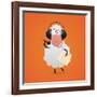 Cheerful Sheep in Headphones Singing in Microphone-tsirik-Framed Art Print