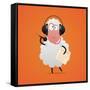 Cheerful Sheep in Headphones Singing in Microphone-tsirik-Framed Stretched Canvas