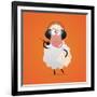 Cheerful Sheep in Headphones Singing in Microphone-tsirik-Framed Art Print