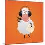 Cheerful Sheep in Headphones Singing in Microphone-tsirik-Mounted Art Print