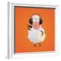 Cheerful Sheep in Headphones Singing in Microphone-tsirik-Framed Premium Giclee Print