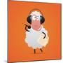 Cheerful Sheep in Headphones Singing in Microphone-tsirik-Mounted Premium Giclee Print