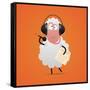 Cheerful Sheep in Headphones Singing in Microphone-tsirik-Framed Stretched Canvas