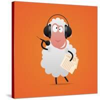 Cheerful Sheep in Headphones Singing in Microphone-tsirik-Stretched Canvas