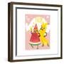 Cheerful Watermelon and Banana at Summer Party-sabelskaya-Framed Art Print