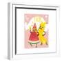 Cheerful Watermelon and Banana at Summer Party-sabelskaya-Framed Art Print