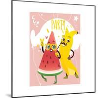 Cheerful Watermelon and Banana at Summer Party-sabelskaya-Mounted Art Print