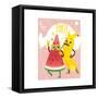 Cheerful Watermelon and Banana at Summer Party-sabelskaya-Framed Stretched Canvas