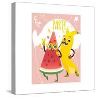 Cheerful Watermelon and Banana at Summer Party-sabelskaya-Stretched Canvas