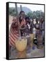 Cheerful Young Girls Pound Corn Outside Families' Homes Near Monkey Bay, South End of Lake Malawi-Nigel Pavitt-Framed Stretched Canvas