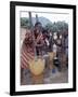 Cheerful Young Girls Pound Corn Outside Families' Homes Near Monkey Bay, South End of Lake Malawi-Nigel Pavitt-Framed Photographic Print