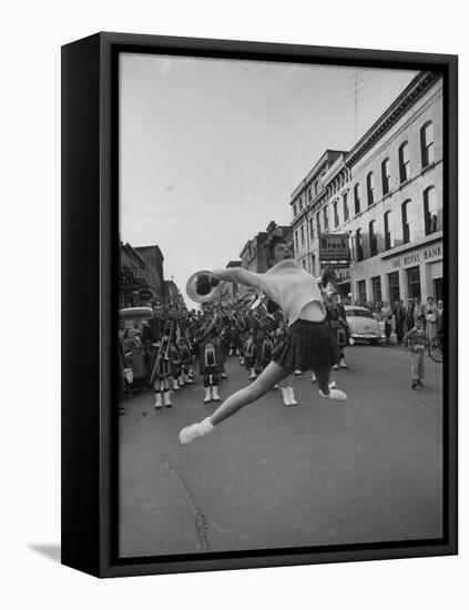 Cheerleaders Parading Prior to a Football Game Between Queens College and the University of Toronto-Lisa Larsen-Framed Stretched Canvas