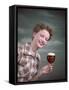 Cheers, Girl with Beer-Charles Woof-Framed Stretched Canvas