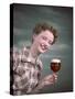 Cheers, Girl with Beer-Charles Woof-Stretched Canvas