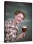 Cheers, Girl with Beer-Charles Woof-Stretched Canvas