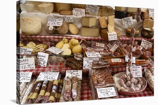 Cheese and Salamis at Papiniano Market, Milan, Lombardy, Italy, Europe-Yadid Levy-Stretched Canvas