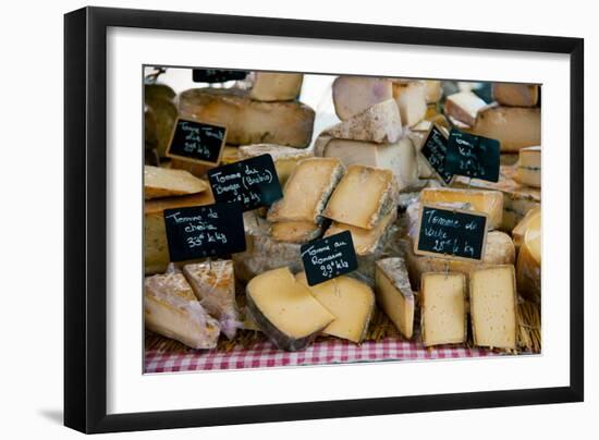 Cheese for Sale at a Market Stall, Lourmarin, Vaucluse, Provence-Alpes-Cote D'Azur, France-null-Framed Premium Photographic Print