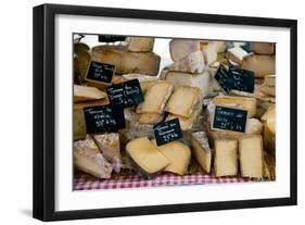 Cheese for Sale at a Market Stall, Lourmarin, Vaucluse, Provence-Alpes-Cote D'Azur, France-null-Framed Premium Photographic Print