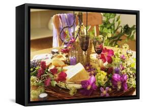 Cheese, Wine, Grapes, Clematis Flowers and Lavender-Friedrich Strauss-Framed Stretched Canvas