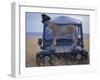 Cheetah on Hood of Safari Truck, Masai Mara Game Reserve, Kenya-Paul Souders-Framed Photographic Print