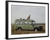 Cheetah on Safari Vehicle, Masai Mara National Reserve, Kenya, East Africa-James Hager-Framed Photographic Print