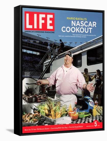 Chef Mario Batali Preparing a NASCAR Cookout at Texas Motor Speedway, May 5, 2006-Brian Finke-Framed Stretched Canvas