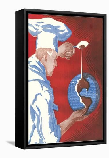 Chef Pouring Chocolate Onto Globe-null-Framed Stretched Canvas