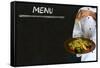 Chef with Healthy Salad Food on Chalk Blackboard Menu Background-alistaircotton-Framed Stretched Canvas