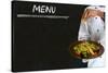 Chef with Healthy Salad Food on Chalk Blackboard Menu Background-alistaircotton-Stretched Canvas