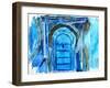 Chefchaouen Morocco Blue Door Watercolor-Markus Bleichner-Framed Art Print