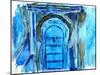 Chefchaouen Morocco Blue Door Watercolor-Markus Bleichner-Mounted Art Print