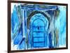 Chefchaouen Morocco Blue Door Watercolor-Markus Bleichner-Framed Art Print