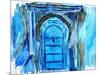 Chefchaouen Morocco Blue Door Watercolor-Markus Bleichner-Mounted Art Print