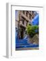 Chefchaouen, Morocco. Cat walking down steps.-Jolly Sienda-Framed Photographic Print