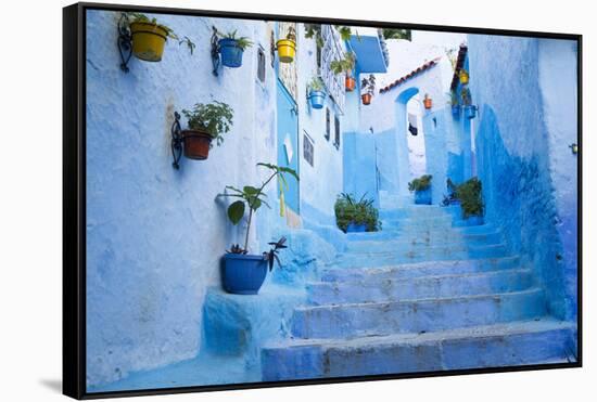 Chefchaouen, Morocco. Narrow Alleyways for Foot Traffic Only-Emily Wilson-Framed Stretched Canvas