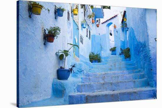 Chefchaouen, Morocco. Narrow Alleyways for Foot Traffic Only-Emily Wilson-Stretched Canvas