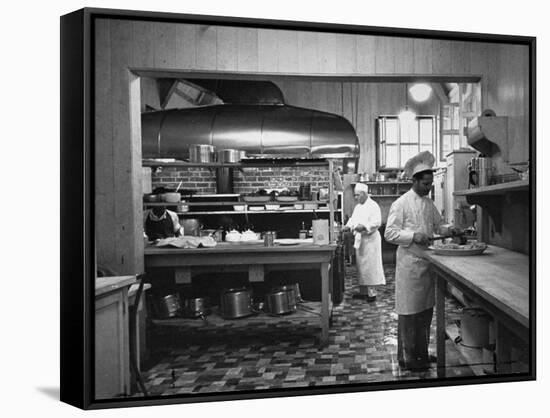 Chefs Working in the Kitchen at Gables-Peter Stackpole-Framed Stretched Canvas