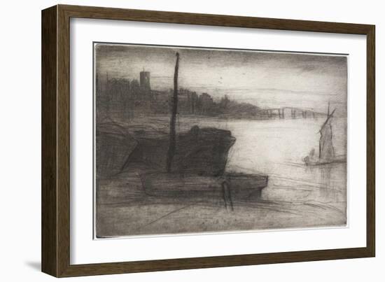 Chelsea Bridge and Church from Sixteen Etchings of Scenes on the Thames and Other Subjects-James Abbott McNeill Whistler-Framed Giclee Print