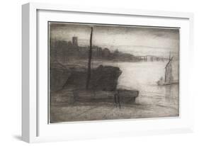 Chelsea Bridge and Church from Sixteen Etchings of Scenes on the Thames and Other Subjects-James Abbott McNeill Whistler-Framed Giclee Print