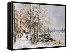 Chelsea: Cheyne Walk under Snow-John Sutton-Framed Stretched Canvas