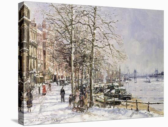 Chelsea: Cheyne Walk under Snow-John Sutton-Stretched Canvas