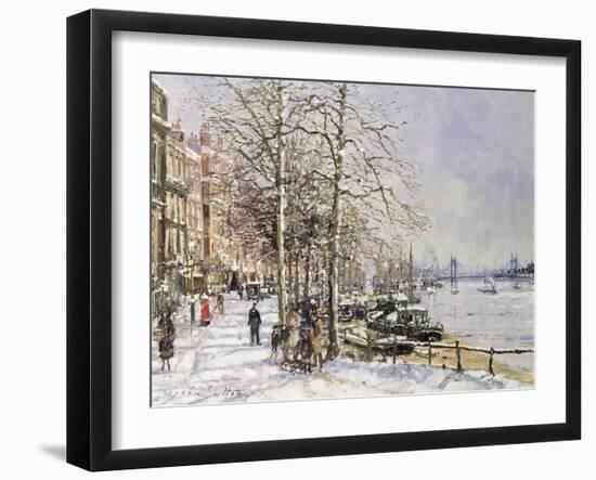 Chelsea: Cheyne Walk under Snow-John Sutton-Framed Giclee Print