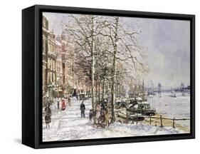Chelsea: Cheyne Walk under Snow-John Sutton-Framed Stretched Canvas