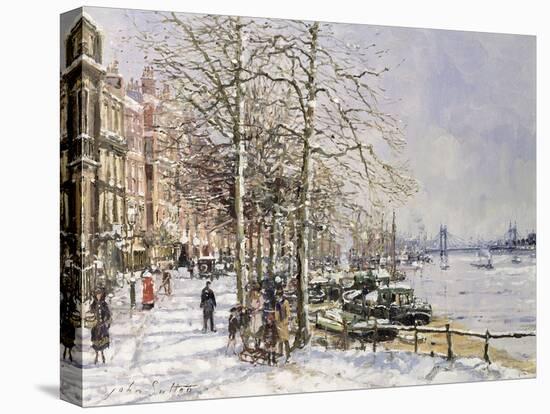 Chelsea: Cheyne Walk under Snow-John Sutton-Stretched Canvas
