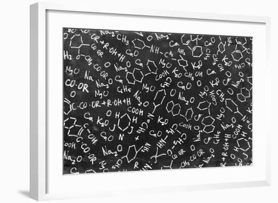 Chemistry Formulas on Black Chalkboard-pashabo-Framed Art Print