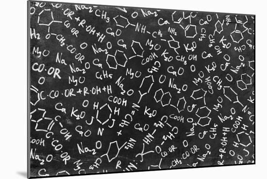 Chemistry Formulas on Black Chalkboard-pashabo-Mounted Premium Giclee Print