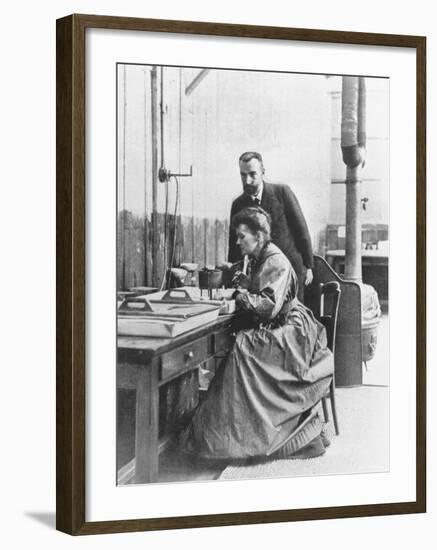 Chemists Pierre Curie and Wife Marie Curie in Their Laboratory-null-Framed Premium Photographic Print